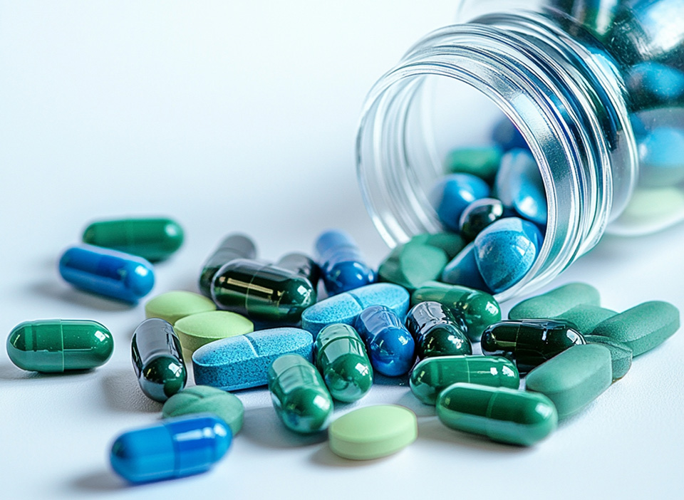 blue and green medications